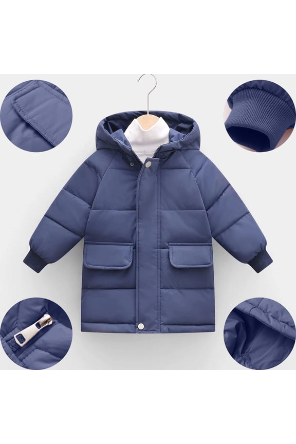Girls Winter Snow Coats Mid-Length Warm Jackets Heavyweight Water-Resistant Quilted Thickened Cotton Wadding Hooded Outerwear(2-13Y)