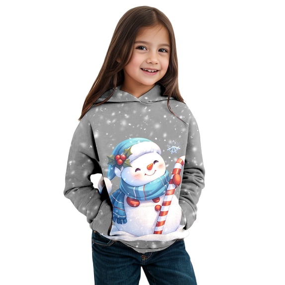 Girls Winter Snowman Hoodie Warm Long Sleeve Pullover Christmas Theme Cozy Kids Sweatshirt For Holiday Outfits