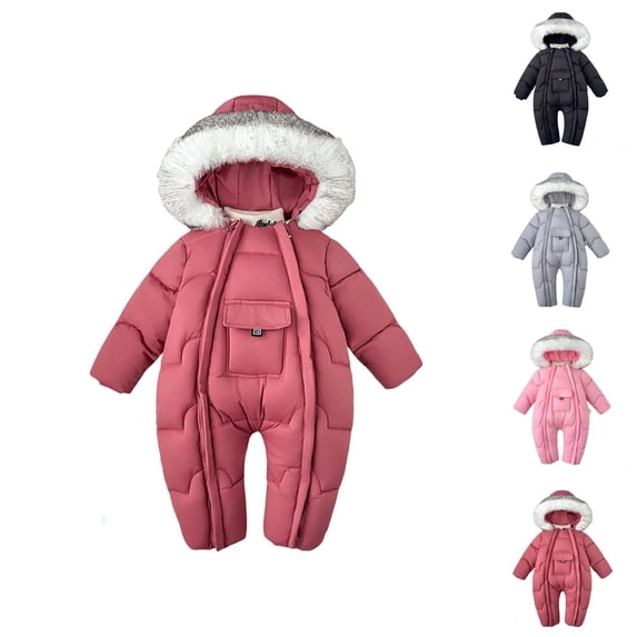 Girls Winter Snowsuit Insulated Padded Jumpsuit With Attached Mittens And Booties Double Zipper For Baby Toddler Warm Outfit