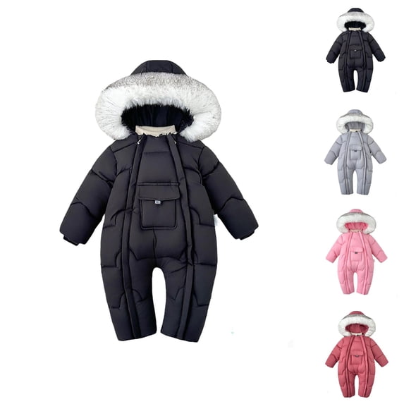 Girls Winter Snowsuit Insulated Padded Jumpsuit With Attached Mittens And Booties Double Zipper For Baby Toddler Warm Outfit