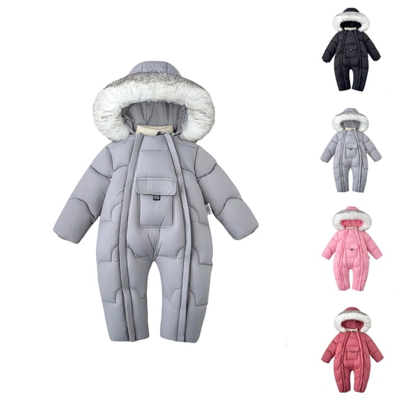 Girls Winter Snowsuit Insulated Padded Jumpsuit With Attached Mittens And Booties Double Zipper For Baby Toddler Warm Outfit