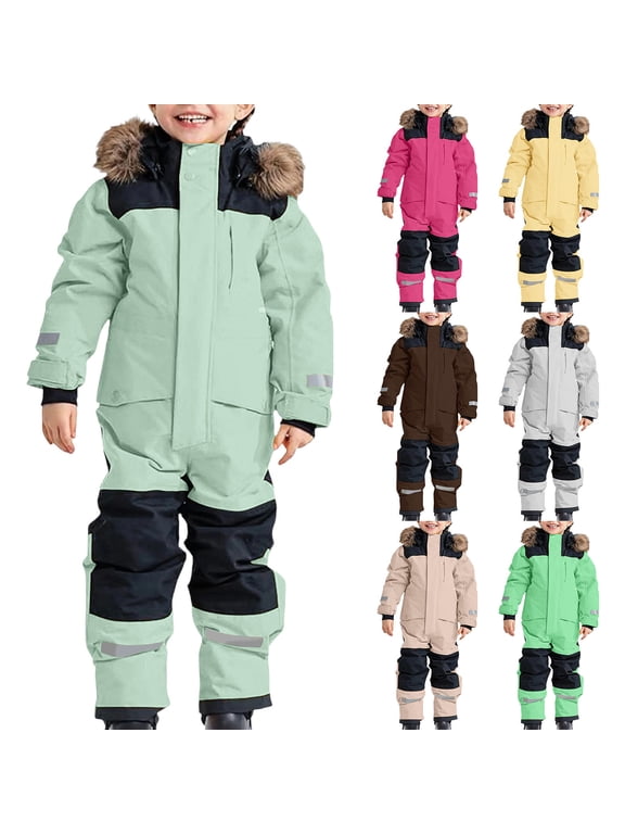 Girls Winter Snowsuits for Kids Skiing Jumpsuit Sets Windproof Coats and Pants Rose Gold 3-4 Years