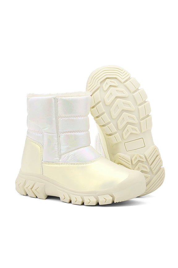 Girls Winter Thermal Boots Solid Color Slip On Reflective Insulated Long Shaft Cold Weather Footwear Enhanced Warmth Soft Comfortable For Toddler Youth Beige