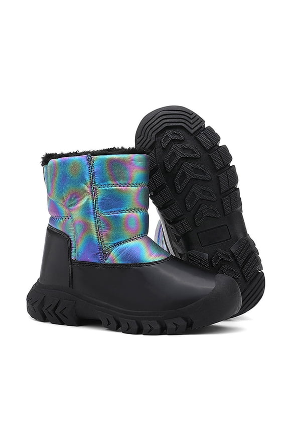 Girls Winter Thermal Boots Solid Color Slip On Reflective Insulated Long Shaft Cold Weather Footwear Enhanced Warmth Soft Comfortable For Toddler Youth Black