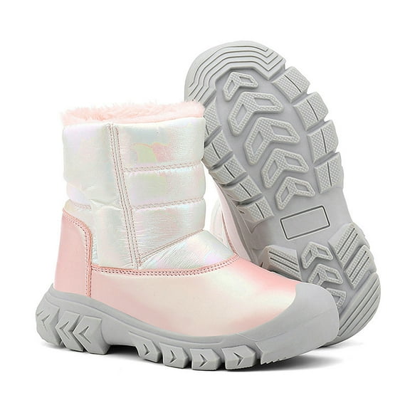 Girls Winter Thermal Boots Solid Color Slip On Reflective Insulated Long Shaft Cold Weather Footwear Enhanced Warmth Soft Comfortable For Toddler Youth Pink