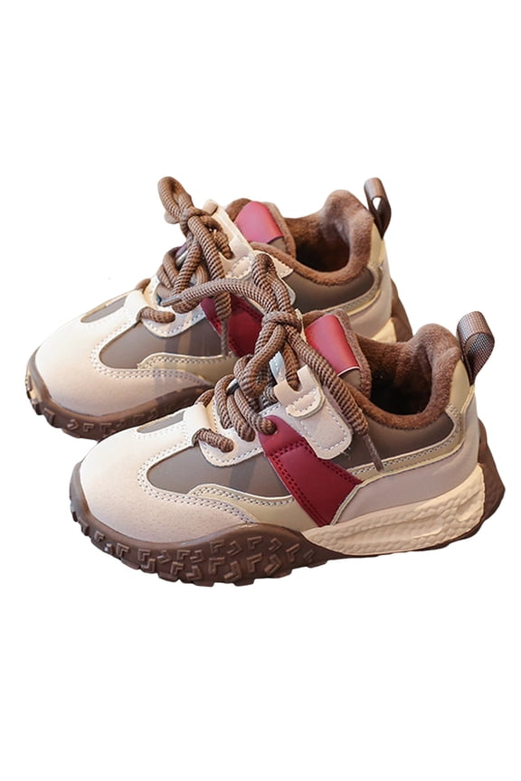 Girls Winter Walking Shoes Vintage Color Block Lace up Antislip Skate Trainers Athletic Shoes Cold Weather Warm Flat Sneakers Red 13 Little Kid