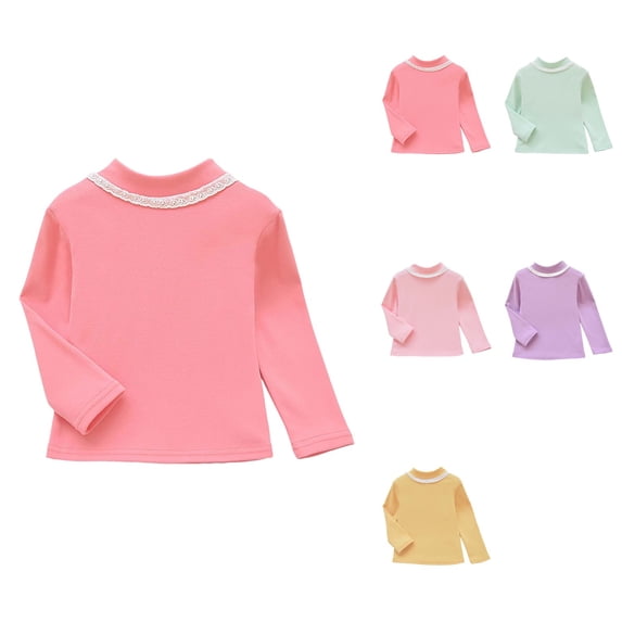 Girls Winter Warm Half Turtleneck Thermal Long Sleeve Shirt, Soft Lined Base Layer, Comfortable Kids Tee