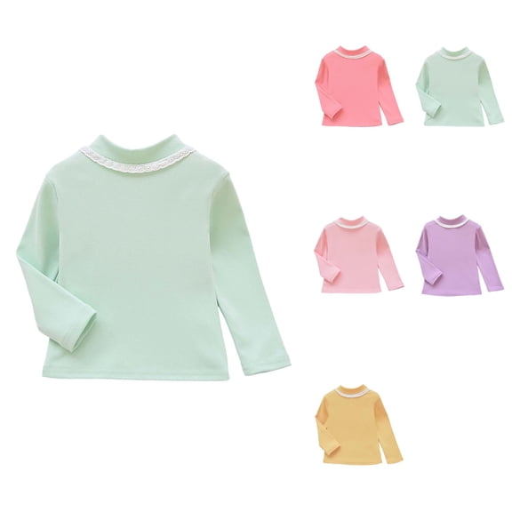 Girls Winter Warm Half Turtleneck Thermal Long Sleeve Shirt, Soft Lined Base Layer, Comfortable Kids Tee