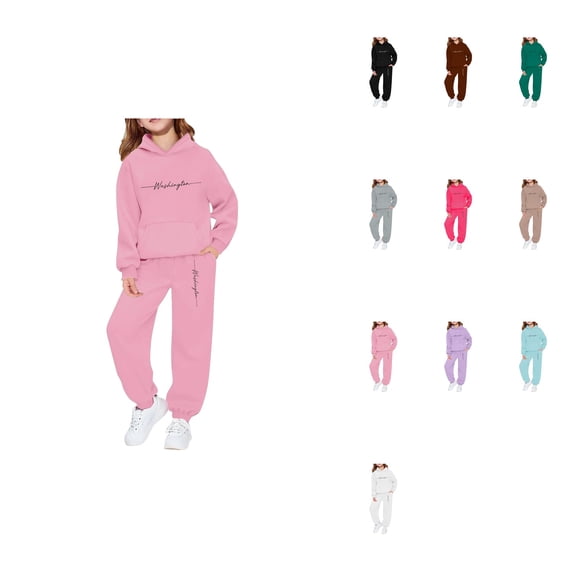 Girls Winter Warm Pullover Hoodie with Pants, 2 Piece Tracksuit Set, Cute New York Letter Print Jogger Sweatpants, Kids Casual Lounge Outfit 2-13 Years