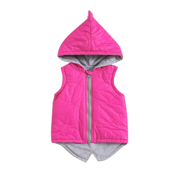 Girls Winter Warm Vest Coat Sleeveless Hooded Cartoon Dinosaur Zipper Outerwear