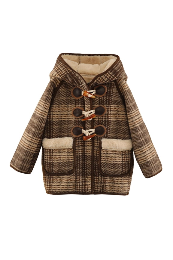 Girls Winter Wool Blend Coat Dress Kids Heavy Sherpa Jacket Hooded Fleece Lined Warm Thicken Windproof Overcoats (4-5 Years, Coffee)