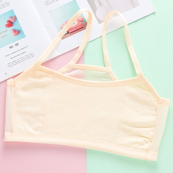 Girls Wirefree Bras New Young Solid Color Soft Comfortable Breathable Children Thin Style Student Bra Underwear Style B-16 Yellow L