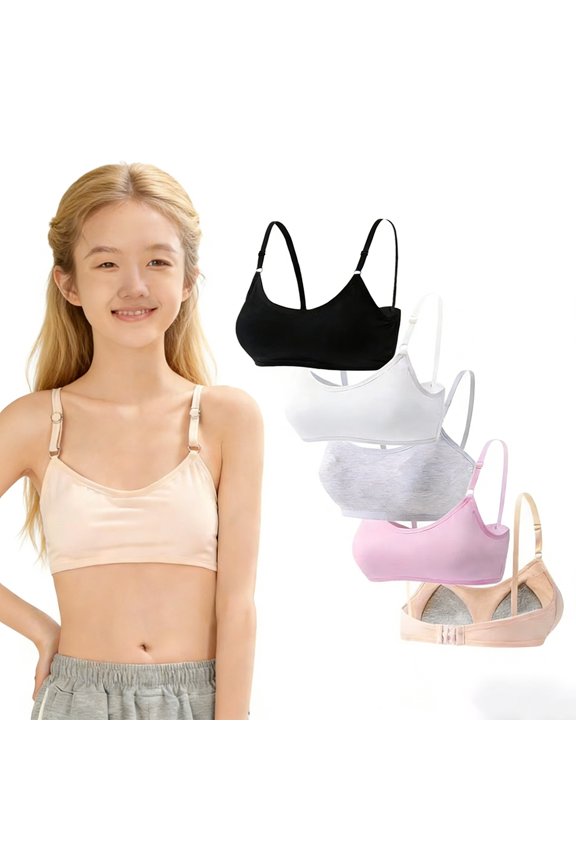 Girls Wireless Cotton Training Bras Light Padded for Teens Adjustable Straps Back Closure Soft Comfort First Bra 10-14 Years