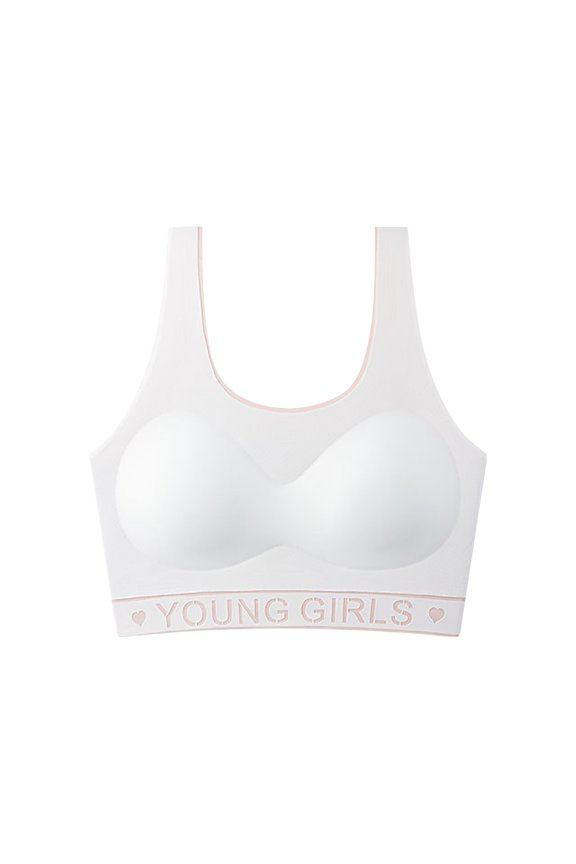 Girls Wireless Sports Bra 2-Pack | White Cotton Seamless Training Bra | Racerback First Bra for Tweens | Comfy Everyday & Lounge Bras for Teens,Size 12 T