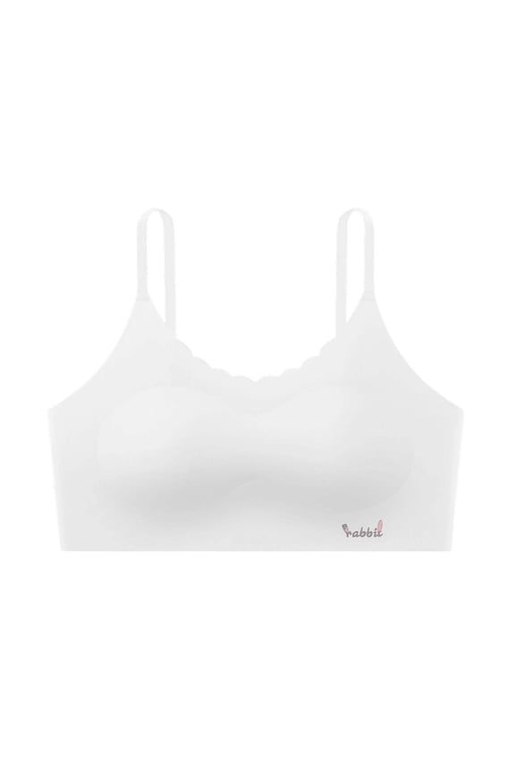 Girls Wireless Training Bras Lettuce Trim Seamless Bra with Removable Pads Soft Breathable Bras for 11-15 Years