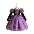 thumbnail image 1 of Girls Witch Costume Dress, Puff Sleeve Tulle Gown for Toddler Kids Halloween Cosplay Party, 1 of 7