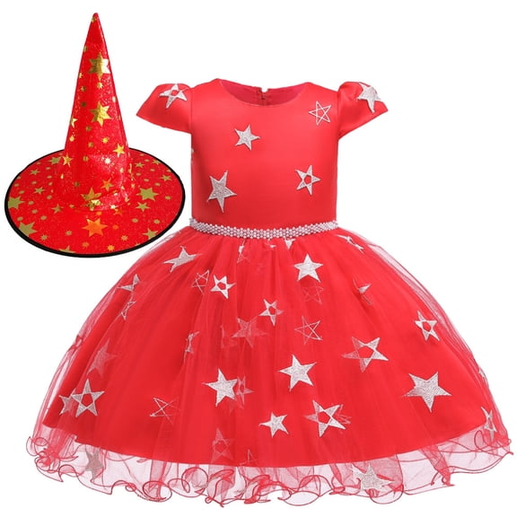 Girls Witch Costume Dress with Hat Halloween Fairy Princess Tutu Dress Set