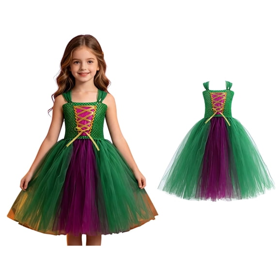Girls Witch Costume Sleeveless Tutu Tulle Dresses Witch Dress Cosplay Costume Girls Halloween Outfits Size 2-10 Years
