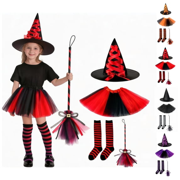 Girls Witch Tutu Skirt Hats Witch Outfit Set Halloween Outfits Dress up Party Girl Size 4-10 Years