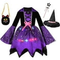 thumbnail image 1 of Girls Witch Halloween Dress Set 4‑pcs set includes dress, hat, magic wand & candy bag, for Halloween, 1 of 7