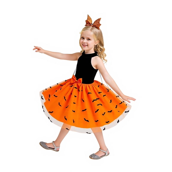 Girls Witch Outfit Tulle Dress Baby Short Sleeve Mesh Tulle Romper Dress Kids Halloween Outfit Children Girls Dress 5-6 Years