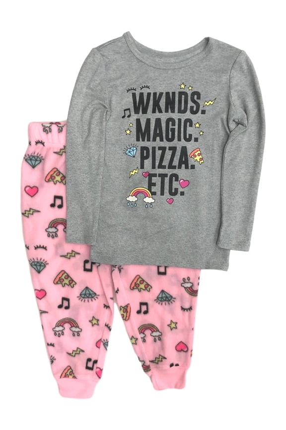 Girls Wknds Magic Pizza Pajamas Pink Fleece Sleep Pants & Gray T-Shirt Set 6