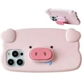 thumbnail image 1 of Girls Women Creative Super Funny Multifunction Stretchable Pink Pig Piggy Nose Stand Phone Case Soft TPU Silicone Rubber Phone Cover Compatible with iPhone 12 Pro Max, Full Body Protection, 1 of 7
