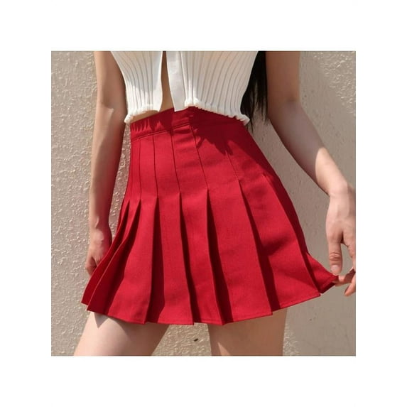 Girls Women High Waisted Plain Pleated Skirt Skater Tennis School Uniforms A-line Mini Skirt Lining Shorts