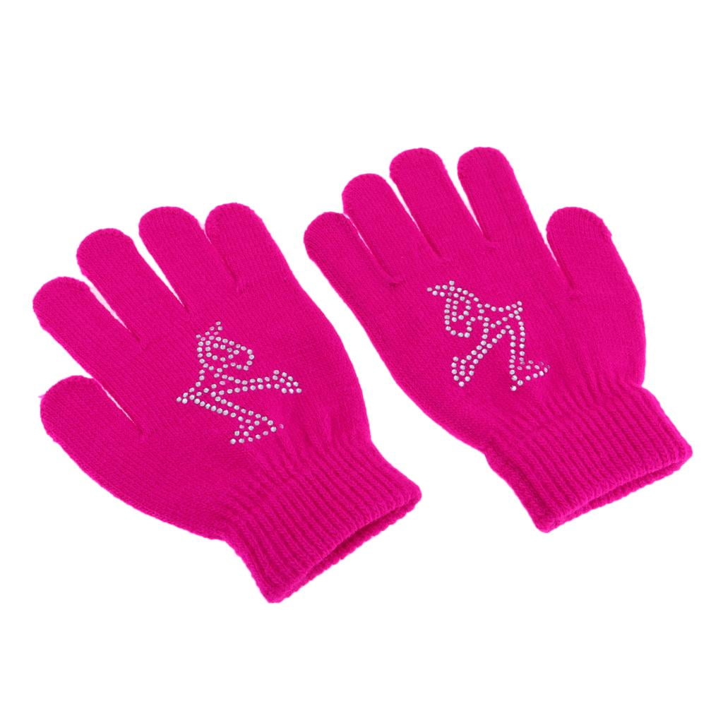 Girls Women Kids Ice Skating Gloves Stretch Glove Fushia M