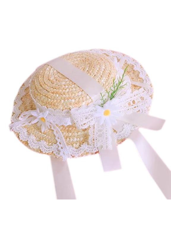 Girls Women Tea Party Sun Hat Realistic Flower Daisies Decorations Lace Ribbon Straw Hats Small for Adults Kids