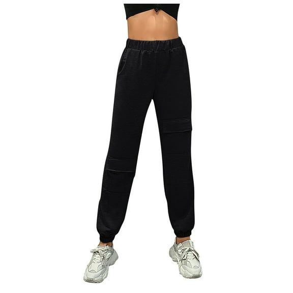 Girls & Women's Cargo Jogger Pants Fashion Women Casual Solid Elastic Waist Pocket Loose Sweatpants Joggers Pants