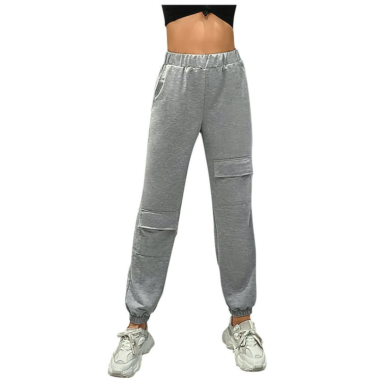 Girls & Women's Cargo Jogger Pants Fashion Women Casual Solid Elastic Waist  Pocket Loose Sweatpants Joggers Pants 