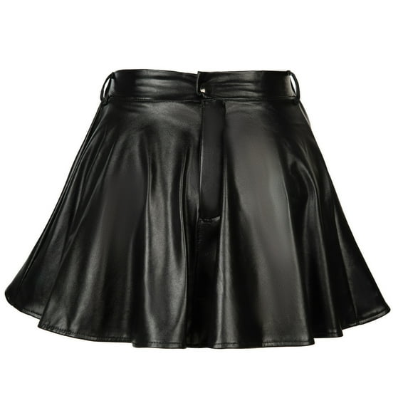 Girls Women's Casual Faux Leather Midi Skirts Solid Color High Waist Pleated Skater Skirt Tennis Skirt,Sizes 12Y