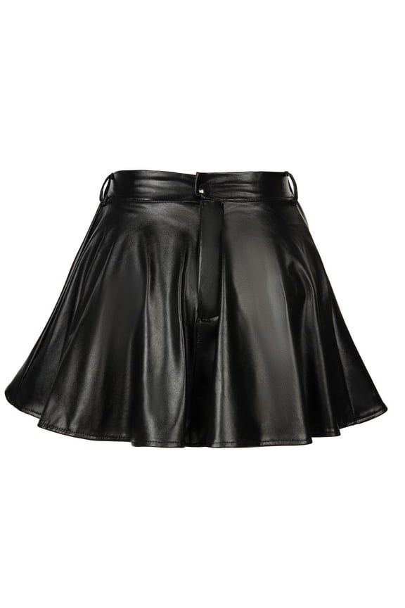 Girls Women's Casual Faux Leather Midi Skirts Solid Color High Waist Pleated Skater Skirt Tennis Skirt,Sizes 4Y