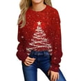 thumbnail image 1 of Girls Women’s Christmas Tree Printed Long Sleeve Pullover Casual Crewneck Sweatshirt Holiday Winter Top for Festive Occasions, 1 of 5