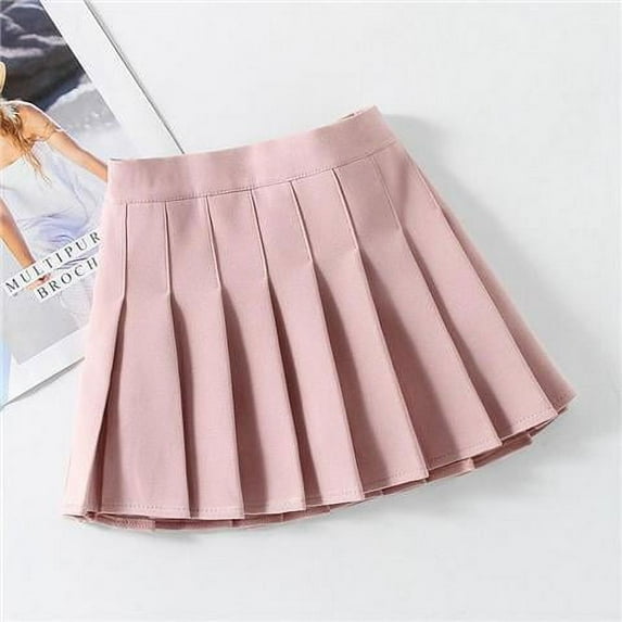 Girls Women's School Uniform Skirt, A-line Mini Solid Color Pleated Skirt Pink