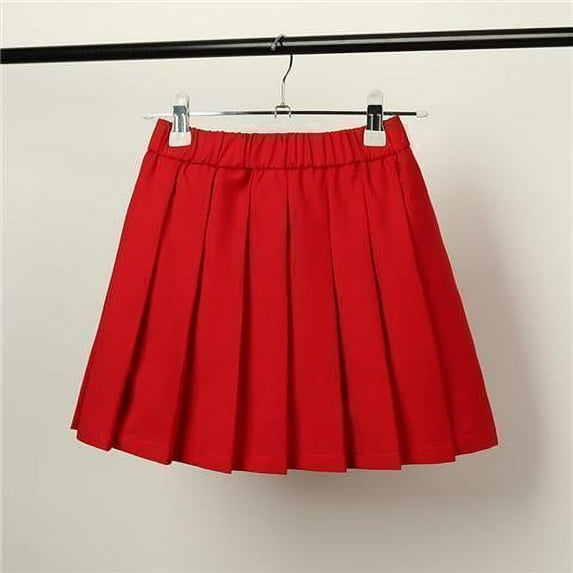 Girls Women's School Uniform Skirt, A-line Mini Solid Color Pleated Skirt Red
