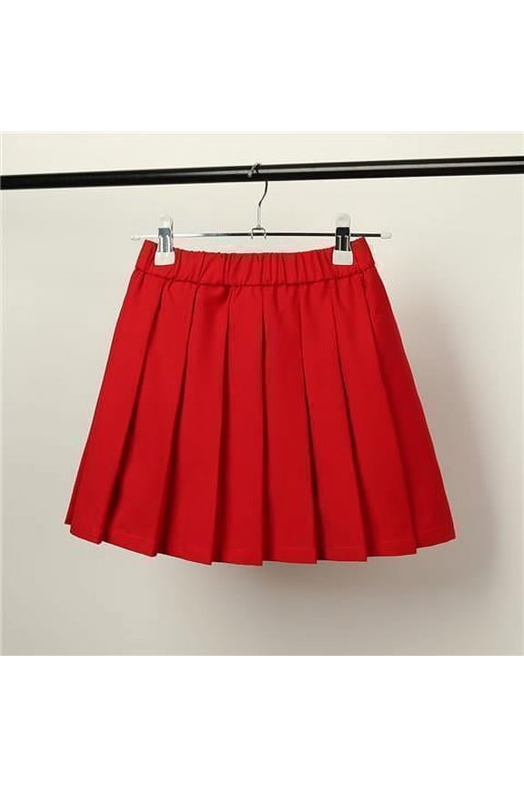 Girls Women's School Uniform Skirt, A-line Mini Solid Color Pleated Skirt Red