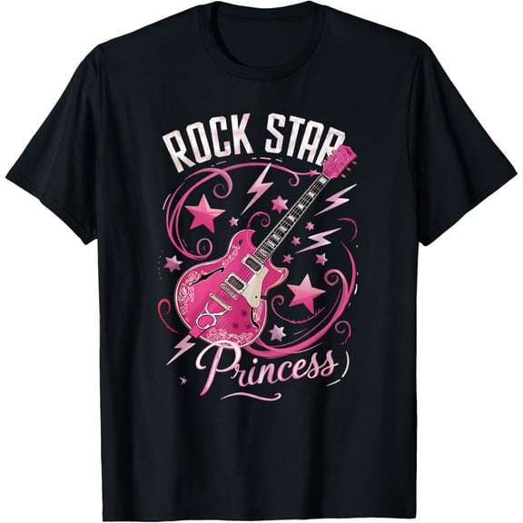 Girls Women's Teen Rock Star Princess Guitar Stars T-Shirt