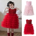thumbnail image 1 of Girls Woolen Formal Dress Kids Sleeveless Fancy Sparkly Pageant Party Birthday Prom Princess Ball Gown Dresses for Girls Pink, 1 of 5