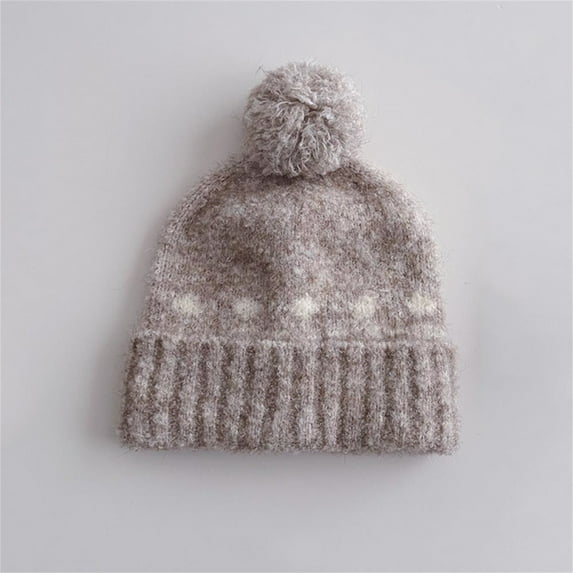 Girls' Woolen Hat Color Block Outdoor Warm Pullover Knitted Hat for Girls 0-15Y