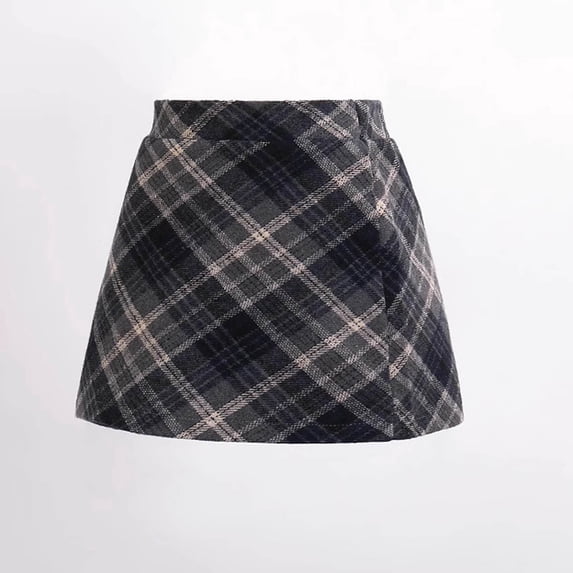 Girls Woolen Mini Skirt Vintage Plaid A-Line High Waisted Classic Preppy Style Fall Winter Cute Skirts
