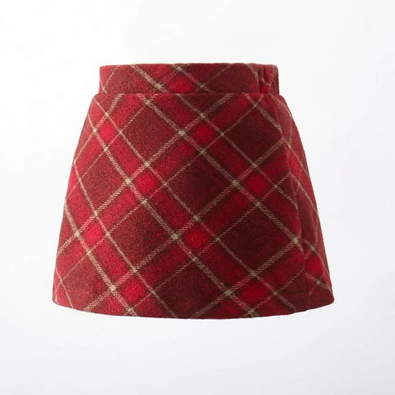 Girls Woolen Mini Skirt Vintage Plaid A-Line High Waisted Classic Preppy Style Fall Winter Cute Skirts