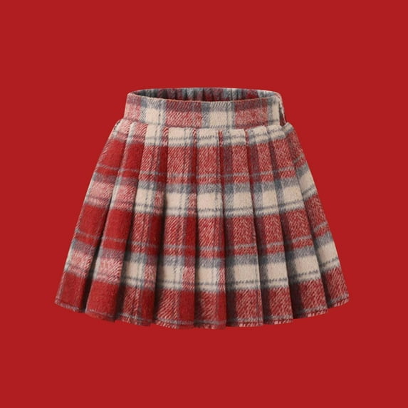 Girls Woolen Pleated Mini Skirt Plaid Cute A-Line Classic Preppy Style Uniform School Skirts