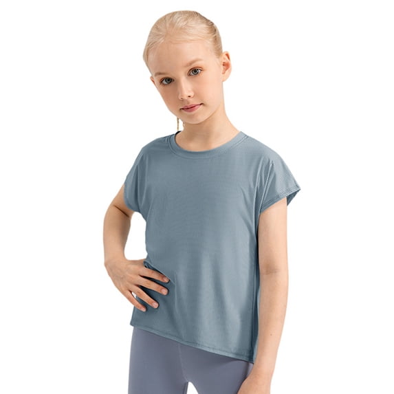 Girls Workout Shirts Sprots Tops for Kids Short Sleeve Tee Yoga/Dance/Running/Athletic/Gym T-Shirts 5-12Y