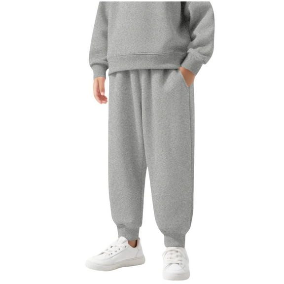 Girls Workwear Pants Kids Unisex Sweatpants Soft Cotton Fleece Lined Drawstring Casual Pull-On Jogger Pants Fall Winter Thicken Warm Trousers for Boys or Girls Girl's Trousers Pants Fall Gray 3Y