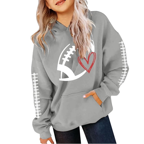 Girls Y2k Football Sweatshirt Cute Rugby Graphic Hoodies Pullover Football Season Long Sleeve Oversized Tops with Pockets