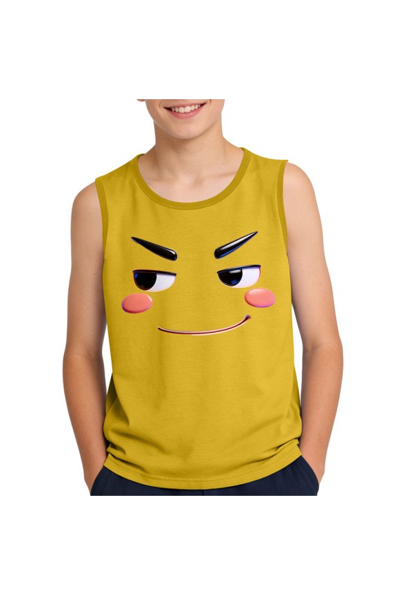 Boys Yellow 3D Cartoon Face Tank Top Sleeveless Crew Neck Soft Stretchy Kids Summer Tee Funny Novelty Graphic Print Top 3T-14,Size 3 T