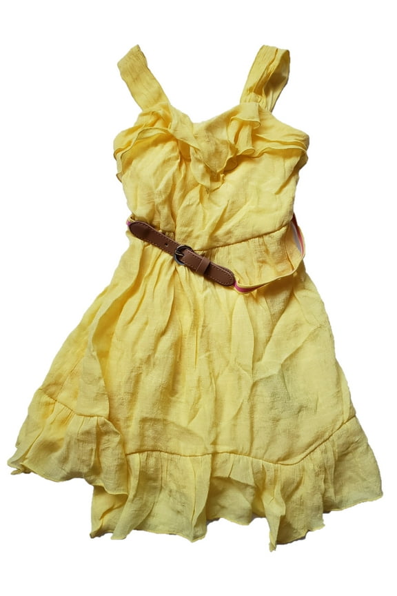 Girls Yellow Boho Chic Belted Flowy Layered Ruffles Lightweight Summer Dress 5