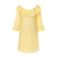 thumbnail image 1 of Girls Yellow Bow Ruffled Sleeve Neckline Hollow Dress 7, 1 of 2